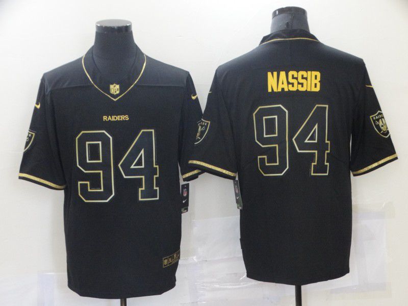 Men Oakland Raiders 94 Nassib Black Retro Gold Lettering 2021 Nike NFL Jersey